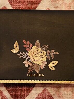 Grafea Black & Gold Floral Rose 100% Leather Wallet Made in England